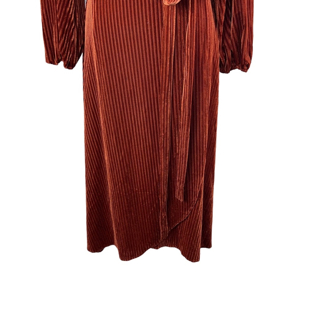 NWT Burnt Orange Ribbed Wrap Dress Long Sleeves Small - Picture 12 of 16